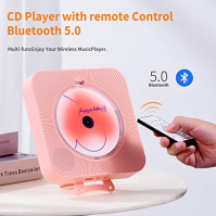 Yintiny roztomilý růžový CD přehrávač s Bluetooth 5.0, bezdrátové připojení. Přenosný, dobře vypadající a nabízí možnost nabíjen